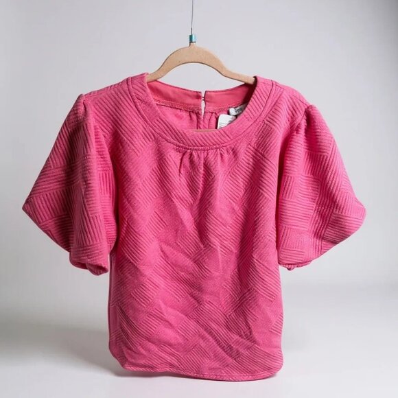 Pink Short Puff Sleeve Top NWT - Picture 1 of 7